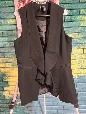 Bisou Bisou Black Open-Front Draped Vest large